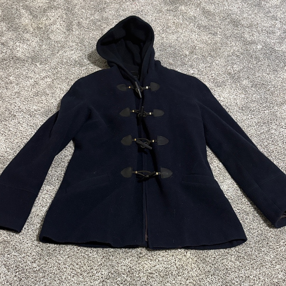 Frenchi Dark Blue Hooded Toggle Jacket